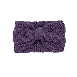 Purple Knitted Bow Ear Warmer Stretchy Winter Headband